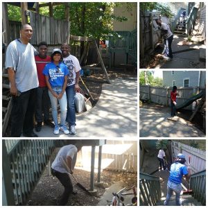 Volunteers work to beautify Hagar’s House’s courtyard
